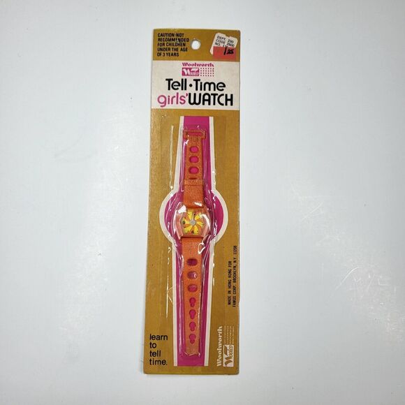 Woolworth Kids Play Watch Orange 1970s NOS Vintage Woolco - Picture 1 of 8